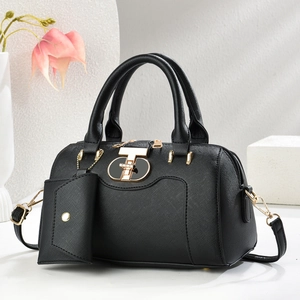 Women Saffiano PU Leather Boston Handbag With Metal Lock And Hanging Coin Purse Crossbody Shoulder Bag For Daily Work