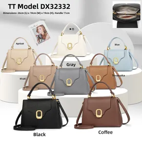 Detailed size chart for textured leather handbag with dimensions 26x10x19cm and 8 colors