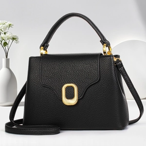 Women Handbag Lychee Grain PU Leather Square Top Handle Crossbody Shoulder Bag Gold Buckle Chic Minimalist