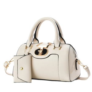 Large beige crossbody tote bag with matching card holder and gold hardware details