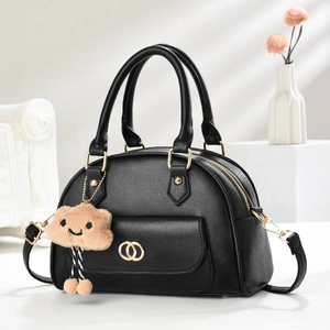 Women PU Leather Litchi Grain Handbag Shell Boston Tote Bag With Cloud Charm Crossbody For Daily Commuting