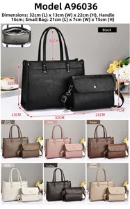 Internal layout and size specs of the lychee texture faux leather handbag set