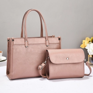 Pink lychee grain leather tote and crossbody bag set for women stylish shoulder bags