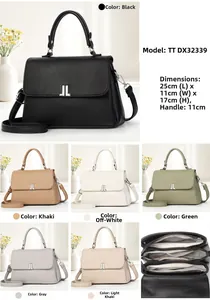 Detail view of lychee texture faux leather bag showing dimensions and multi-color options