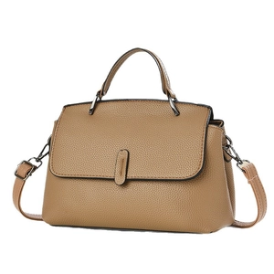 Elegante kamelfarbene Handtasche aus PU-Leder mit Lychee-Struktur und abnehmbarem Gurt