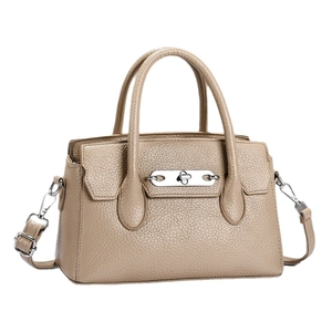 Beige solid color crossbody phone bag for women with litchi texture and metal twist lock