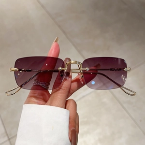 Lunettes De Soleil Rectangulaires Sans Monture Pour Femmes Et Hommes Mode Monture En Métal Rétro Verres Teintés