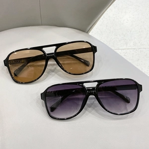 Retro oval sunglasses with double bridge frame and ocean tint gradient lenses