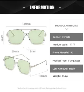 Detailed size chart for half-frame sunglasses with precise frame and lens measurements