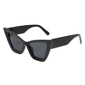 Retro oversized cat eye sunglasses with glossy black frame and dark tinted lenses