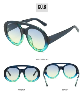 Detail view showing the 45-degree, front and back angles of gradient lens sunglasses