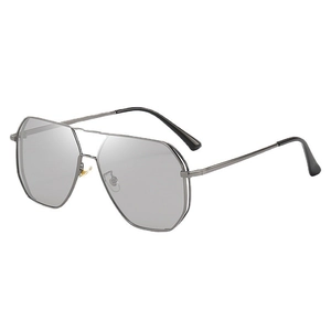 Classic aviator style photochromic sunglasses with retro octagonal grey metal frames