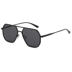 Men's retro geometric pilot sunglasses with black octagonal frames and UV protection