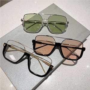 Fashionable oversized square pilot sunglasses with double bridge frames in various colors