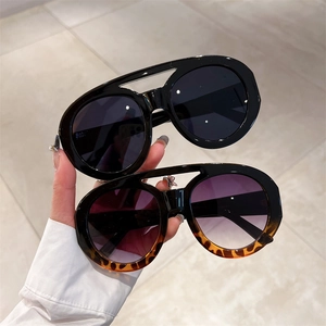 Retro oversized oval aviator sunglasses with double bridge design for outdoor activities