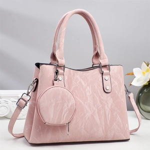 Pink marble pattern tote bag with round coin purse and detachable silver-tone shoulder strap