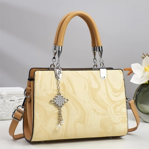 Marble Texture PU Leather Handbag For Women Niche Elegant Commute Tote Crossbody Bag With Chinese Knot Artificial Pearl Pendant