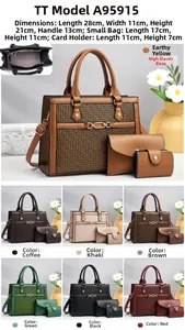 Detailed set of three color-blocked tote bags including handbag and small card pouch