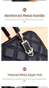 Macro shot of quilted leather texture and gold-plated handle hardware on black handbag
