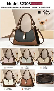 Detailed dimensions of 26x9x18cm for color-block pebbled leather handbags in six colors