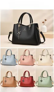 Detailed dimensions of large capacity faux leather handbag with elegant floral charm
