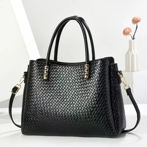 Woven PU Leather Tote Bag Women Large Capacity Crossbody Handbag Braided Texture Shoulder Bag Retro Versatile Top Handle