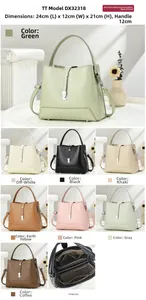 Detail view of fashion handbag dimensions 24x12x21cm and internal zipper compartments