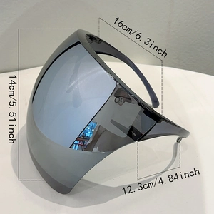 Detailed dimensions of full face shield with 14cm height and 16cm width measurements
