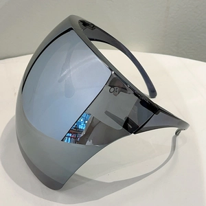 Detail view of full-coverage visor with silver mirror coating and tech-style frame