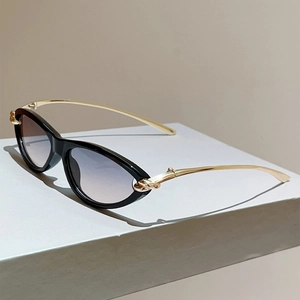 Damen Katzenaugen Sonnenbrille Retro Vintage PC Rahmen Gold Metall Knoten Bügel UV400 Farbverlauf Gläser Elegant Outdoor