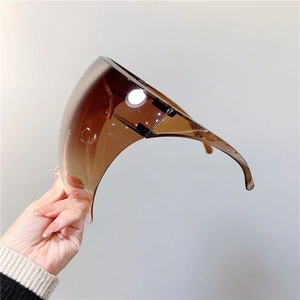 Close-up of brown gradient oversized protective face shield showing clear PC material