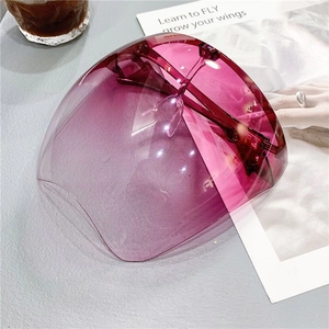 Pink purple transparent anti-fog face shield with integrated eyeglass frame and nose bridge