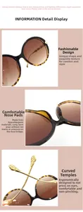 Macro view of tortoise round sunglasses featuring gold arrow-shaped metal temples and nose pads