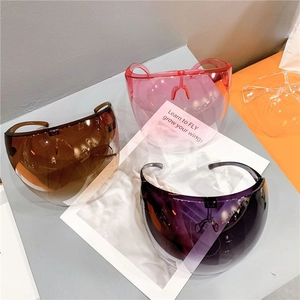 Transparent full face protective shield in brown, pink and purple with nasal support