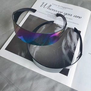 Détail de lunettes de soleil cyberpunk avec verres dégradés et verres translucides
