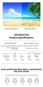 Detailed size specifications for small round frame anti-glare sunglasses with dimensions
