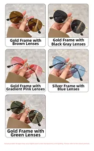 Selection of retro small round metal sunglasses in gold and silver frames with colored lenses