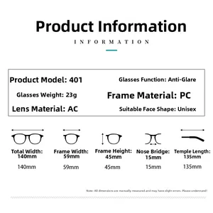 Tableau des tailles pour lunettes de soleil ovales sans bord avec dimensions et poids
