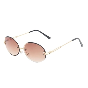 Lunettes de soleil ovales sans monture pour femmes avec verres dégradés et branches dorées
