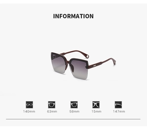 Detailed size specifications for oversized rimless sunglasses with gradient lenses