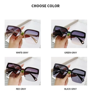 Four pairs of rimless oversized square sunglasses with gradient lenses in various colors