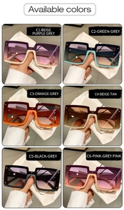 Detailed grid view showcasing six colorful oversized square sunglasses with gradient lenses