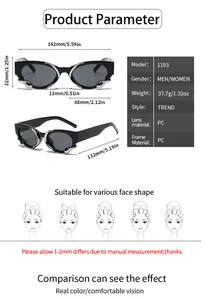Detailed size guide and specifications for vintage cat-eye wrap around sunglasses