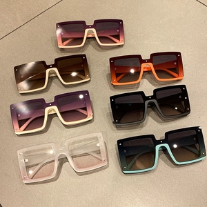 Stylish oversized square sunglasses with metal rivets and gradient lenses in seven colors