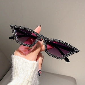 Fashionable cat eye sunglasses with black rhinestones and dark lenses for women