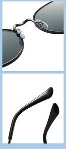 Close-up of flexible silicone nose pads and ergonomic temple tips of retro square sunglasses