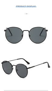 Front and side views of vintage square metal frame sunglasses with dark gray lenses