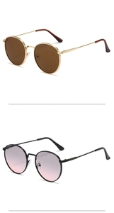Detail view of vintage square metal sunglasses with tinted lenses in gold and black frames