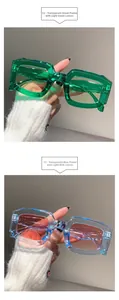 Detailed view of candy-colored transparent sunglasses frames in green and blue tints