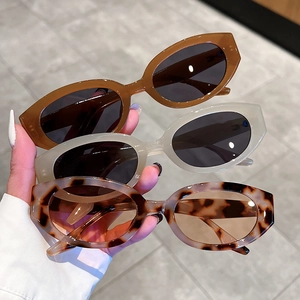 Retro oval thick frame sunglasses in brown, cream, and tortoiseshell colors for women